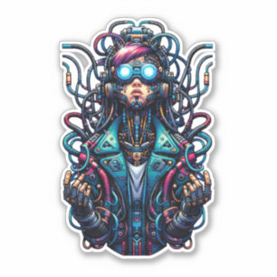 Futuristic Cyberpunk Techno Girl Sticker