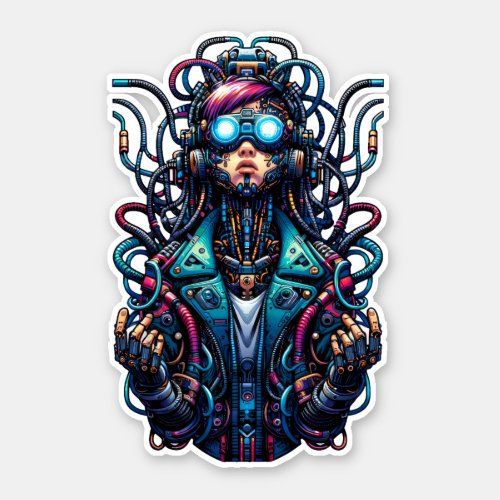 Futuristic Cyberpunk Techno Girl Sticker