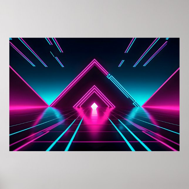 Futuristic Cyberpunk Triangle Portal Geometric Poster (Front)