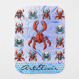 Futuristic Cyborg Lobster Print Baby Burp Cloth