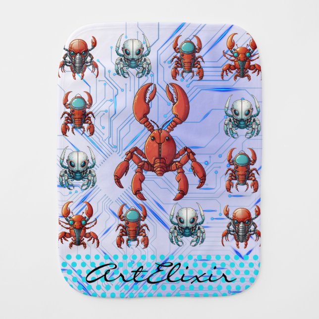 Futuristic Cyborg Lobster Print Baby Burp Cloth (Front)