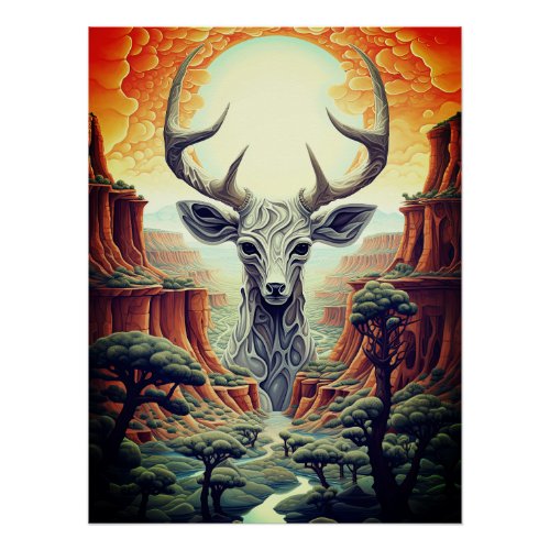 Futuristic Deer Antlers Desert Landscape Poster