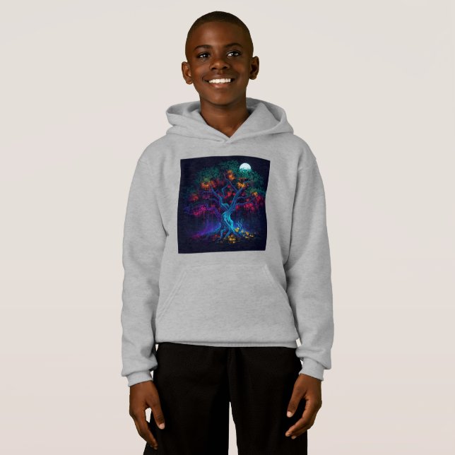 Futuristic Digital Glow Tree Hoodie (Front Full)