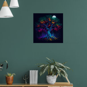 Futuristic Digital Glow Tree Poster