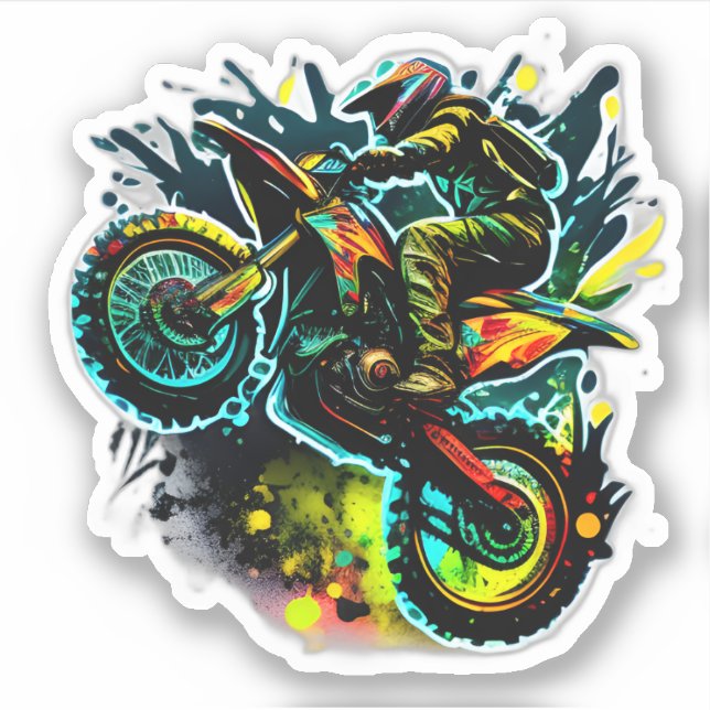 Futuristic Dirt Bike ,Neon Motocross Off Road Bike Sticker (Front)