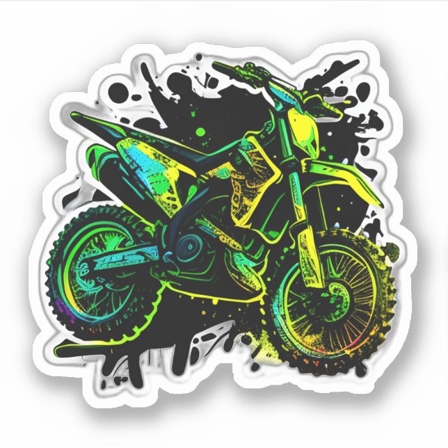 Futuristic Dirt Bike ,Neon Motocross Off Road Bike Sticker (Front)
