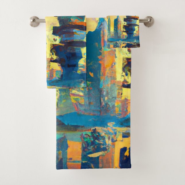 Futuristic Dystopian City, AI Generated Painting Bath Towel Set (Insitu)
