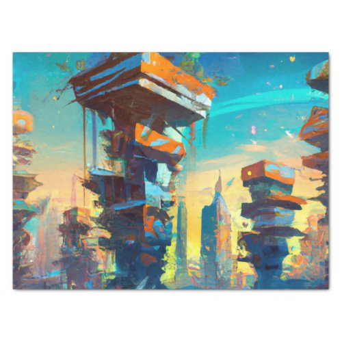 Futuristic Dystopian City AI Generated Painting Tissue Paper