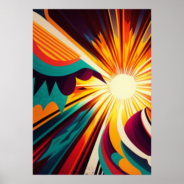 Futuristic Earth and Sun Line Art Retro 2 Poster (Front)