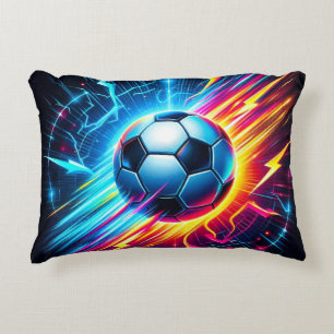 Futuristic Electric Football Soccer Ball Lightning Accent Pillow