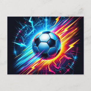 Futuristic Electric Football Soccer Ball Lightning Holiday Postcard