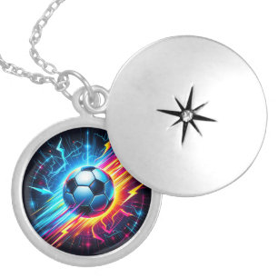 Futuristic Electric Football Soccer Ball Lightning Locket Necklace