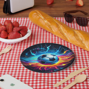 Futuristic Electric Football Soccer Ball Lightning Paper Plates