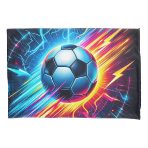Futuristic Electric Football Soccer Ball Lightning Pillow Case