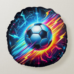 Futuristic Electric Football Soccer Ball Lightning Round Pillow