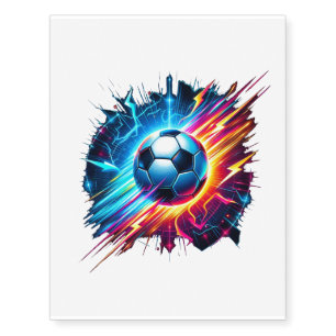 Futuristic Electric Football Soccer Ball Lightning Temporary Tattoos