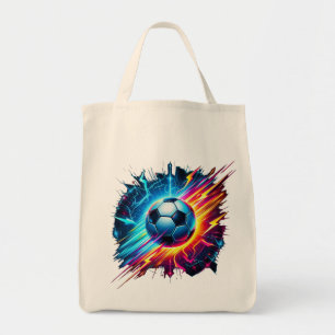 Futuristic Electric Football Soccer Ball Lightning Tote Bag