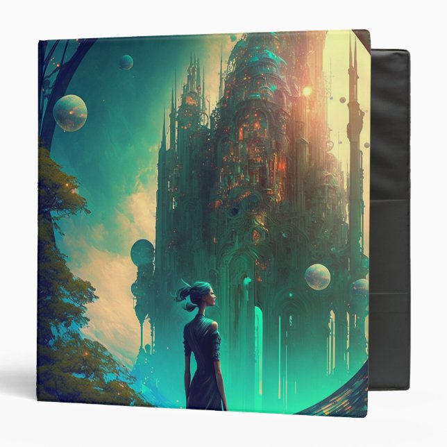 Futuristic Fantasy Castle Landscape 3 Ring Binder (Front/Inside)