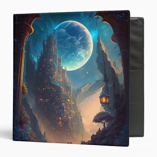 Futuristic Fantasy Castle Landscape 3 Ring Binder