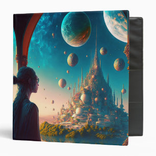 Futuristic Fantasy Castle Landscape 3 Ring Binder