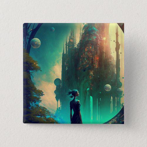 Futuristic Fantasy Castle Landscape Button