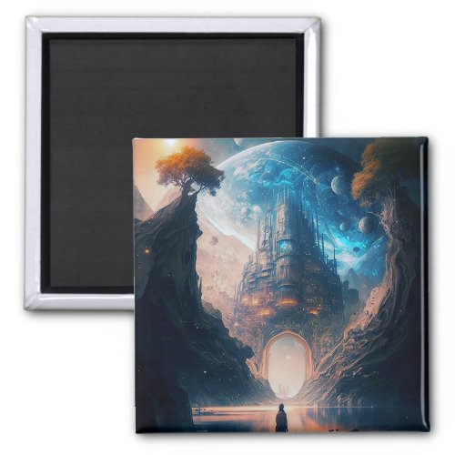 Futuristic Fantasy Castle Landscape Magnet