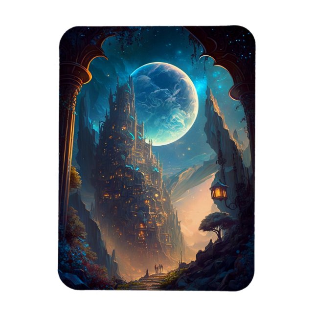 Futuristic Fantasy Castle Landscape Magnet (Vertical)