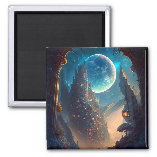 Futuristic Fantasy Castle Landscape Magnet