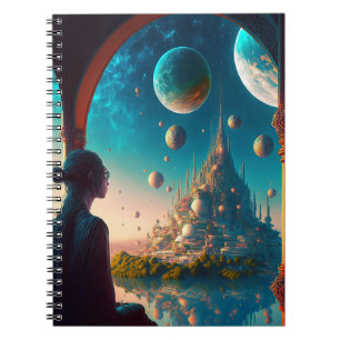 Futuristic Fantasy Castle Landscape Notebook