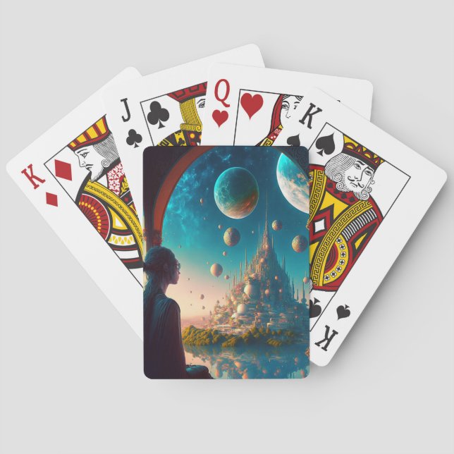 Futuristic Fantasy Castle Landscape Playing Cards (Back)