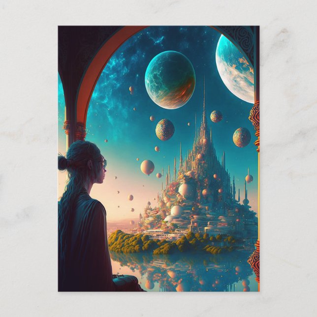 Futuristic Fantasy Castle Landscape Postcard (Front)