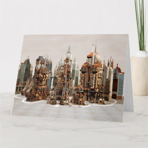 Futuristic Fantasy City Sci Fi Skyline Art Card