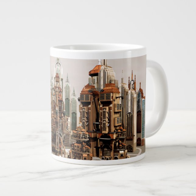 Futuristic Fantasy City Sci Fi Skyline Art Giant Coffee Mug (Front Right)