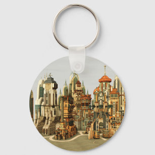 Futuristic Fantasy City Sci Fi Skyline Art Keychain