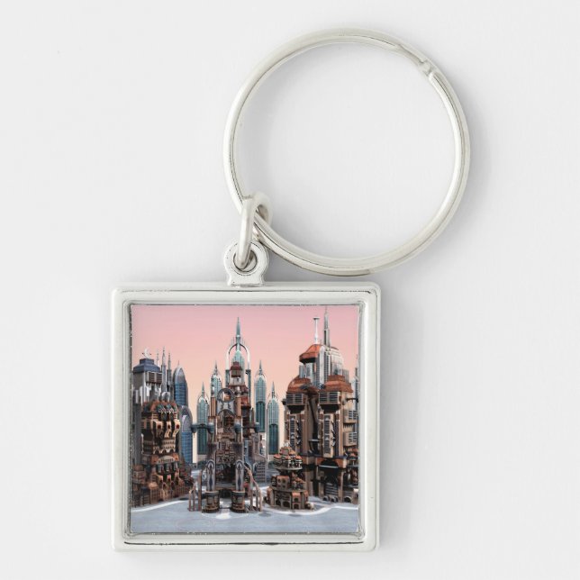 Futuristic Fantasy City Sci Fi Skyline Art Keychain (Front)