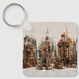 Futuristic Fantasy City Sci Fi Skyline Art Keychain