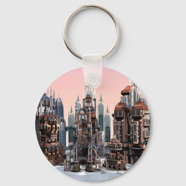 Futuristic Fantasy City Sci Fi Skyline Art Keychain (Front)