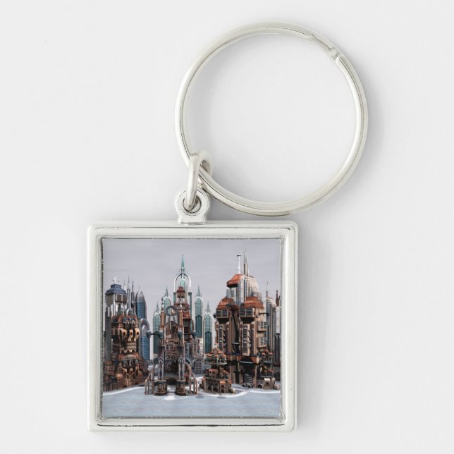 Futuristic Fantasy City Sci Fi Skyline Art Keychain (Front)
