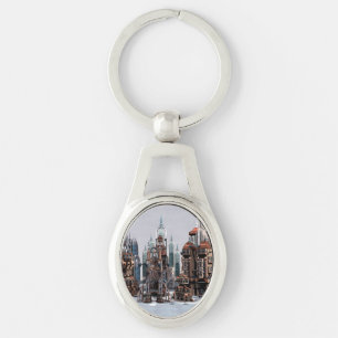 Futuristic Fantasy City Sci Fi Skyline Art Keychain