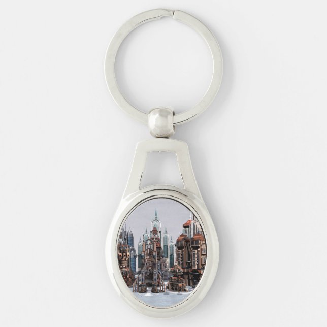 Futuristic Fantasy City Sci Fi Skyline Art Keychain (Front)
