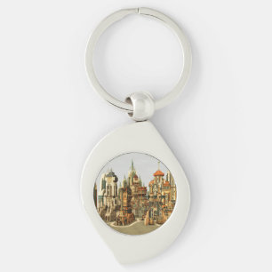 Futuristic Fantasy City Sci Fi Skyline Art Keychain