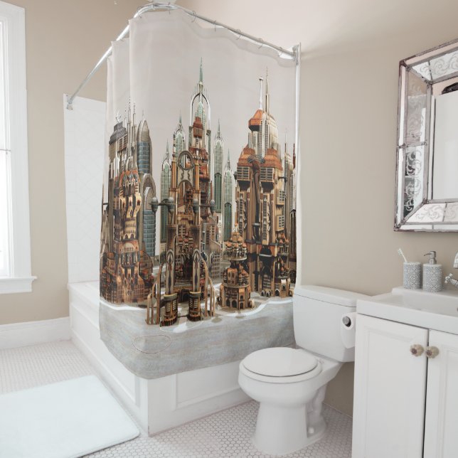 Futuristic Fantasy City Sci Fi Skyline Art Shower Curtain (In Situ)