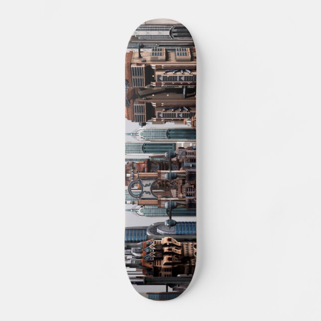 Futuristic Fantasy City Sci Fi Skyline Art Skateboard Deck (Front)