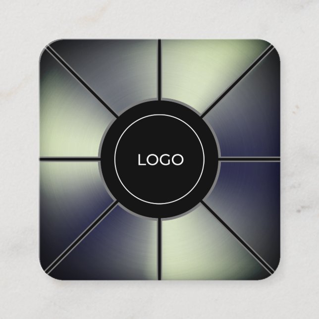 Futuristic faux metal texture frame square busines square business card (Front)