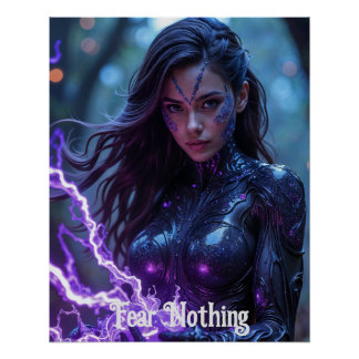Futuristic female lightening warrior poster