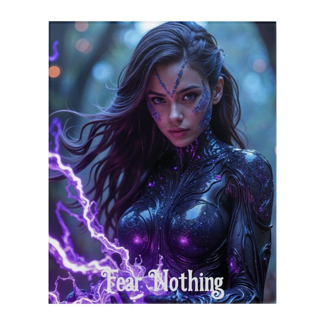 Futuristic female lightening warrior poster acrylic print (Front)