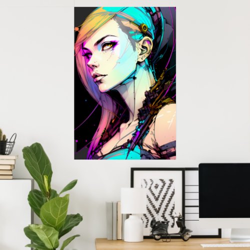 Futuristic Femme Cyberpunk Girl Poster