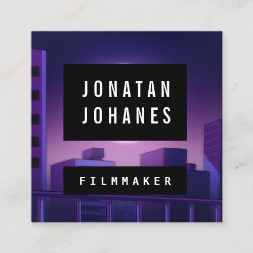 Futuristic Filmmaker Video Editor Retro City Vibe  Square Business Card