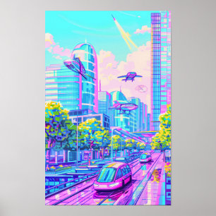 Futuristic Flying Cars Landscape Poster