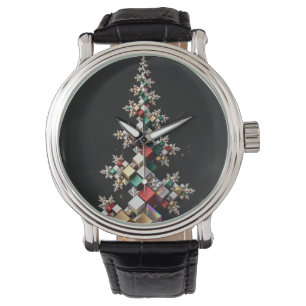 Futuristic Fractal Christmas Tree Mosaic Cubes Watch